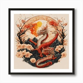 Dragon And Cherry Blossoms Art Print