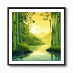 A Stream In A Bamboo Forest At Sun Rise Square Composition 228 Art Print