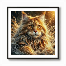 Coon Cat In Water Art Print