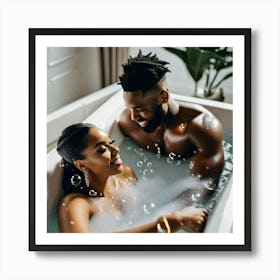 Couple Bathing In A Tub Art Print