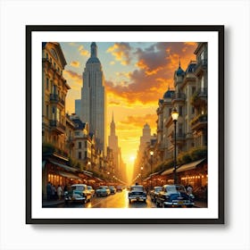 Sunset In New York City Art Print