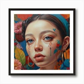 Girl With Flowers On Her Face Art Print