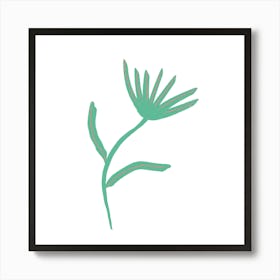 Abstract Green Flower with Pink Accents – Minimalist Modern Art Poster