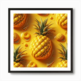 Pineapples On A Yellow Background Art Print