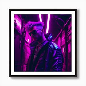 Cyberpunk in Future Neon Light Art Print