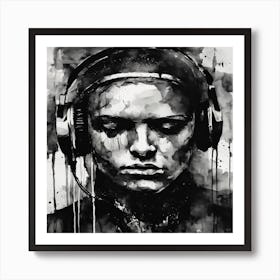 Woman With Headphones Art Print