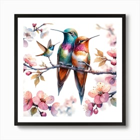 Hummingbirds In Blossom 1 Art Print