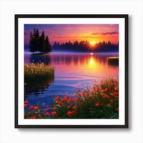 Sunset By The Lake 59 Art Print