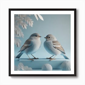 Firefly A Modern Illustration Of 2 Beautiful Sparrows Together In Neutral Colors Of Taupe, Gray, Tan (78) Art Print