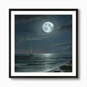 Full Moon On The Beach Art Print