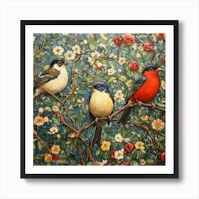 Three Birds On A Branch Art 10 Art Print