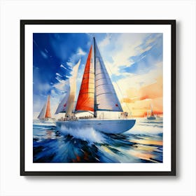 Watercolor Ac40 Americas Cup Boat Racing Art Print