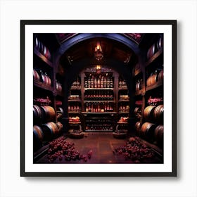 Watercolor Rich Wine Cellar Studio Photography Complex Details High Detail Art Print