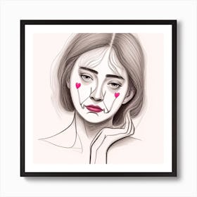 Sad Girl With Heart On Face Art Print