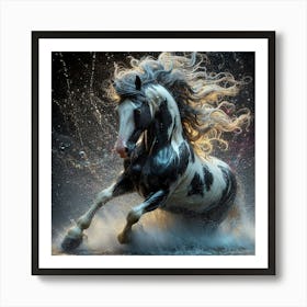 Horse Running In Water Art Print