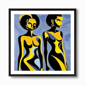 Two Women In Yellow And Blue Poster