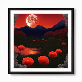 Red Flowers In The Moonlight Art Print