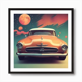 Retro Car In Space Art Print