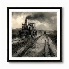 Steam Locomotive On A Muddy Road Art Print