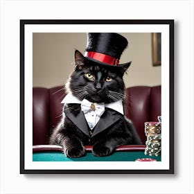 Cat Top Hat Poker Art Print