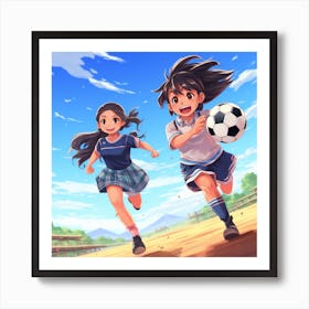 Two Girls Playing Soccer Anime 1 Art Print