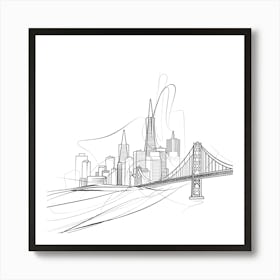 San Francisco Skyline Sketch, minimalist, line art, black and white. Art Print