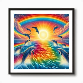 Dolphins In The Rainbow Art Print