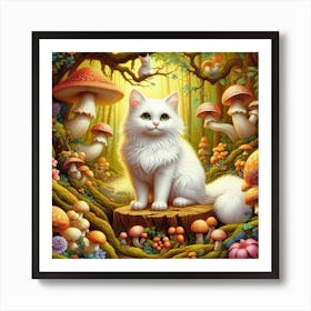 White Cat In The Forest Art Print