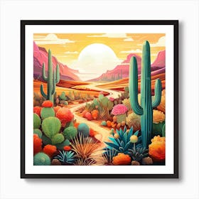 Neon Desert Landscape Square Print 2 Art Print