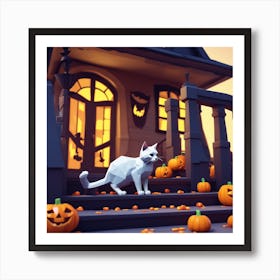 Halloween Cat In Front Of House 13 Art Print