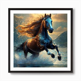 Horse Running In The Water Art Print