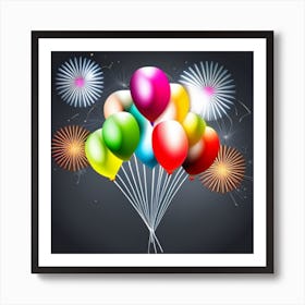 Colorful Balloons With Fireworks Art Print