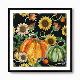Sunflowers And Pumpkins Art Print