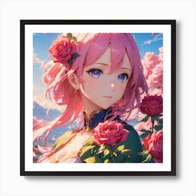 Anime Girl With Pink Hair Art Print