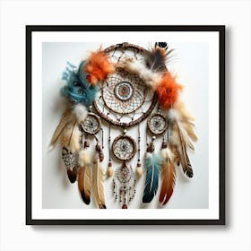 Dream Catcher, Art Piece With A Blend Of Feathers Dreamcatchers And Natural Elements In A Harmonious Art Print