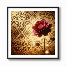 Red Flower On Gold Background Photo Art Print