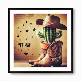 Cowboy Boots And Cactus Art Print