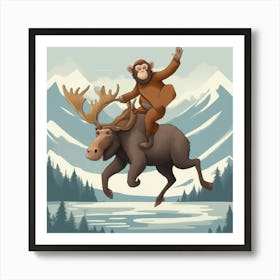 Monkey Riding A Moose Art Print