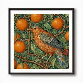 Bird Perched On An Orange Tree Art Print