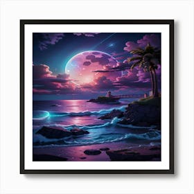 Full Moon Over The Ocean Art Print