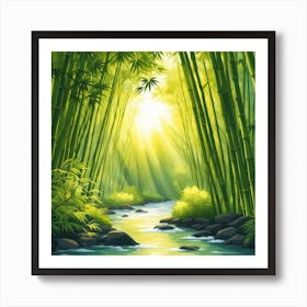 A Stream In A Bamboo Forest At Sun Rise Square Composition 65 Art Print