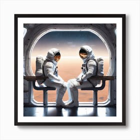 Two Astronauts Sitting In Space Art Print