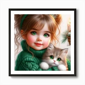 Little Girl With Cat Art Print