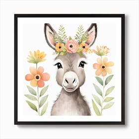 Floral Baby Donkey Nursery Illustration (25) Art Print