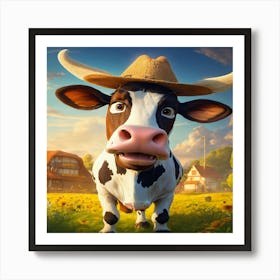 Cow In The Field Art Print