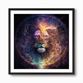 Cosmic Night And Day Lion Art Print