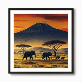 Elephants In The Savannah Art Print