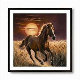 Horse Running At Sunset 4 Art Print