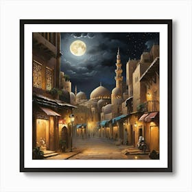 Egyptian City At Night art print 2 Art Print