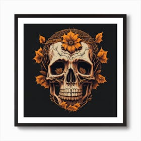 Skull With Leaves 1 Art Print